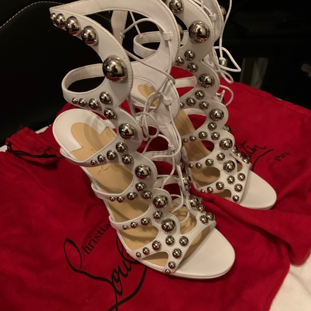 Christian Louboutin, white studded, tie up - Picture 5 of 11